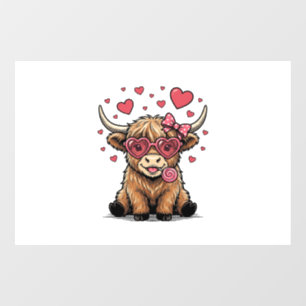Cute Highland Cow Valentine Heart Glasses Vector_1 Window Cling
