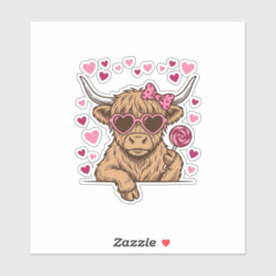 Cute Highland Cow Valentine Sunglasses Vector Desi