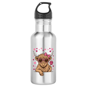 Cute Highland Cow Valentine Sunglasses Vector Desi 532 Ml Water Bottle