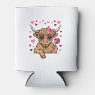 Cute Highland Cow Valentine Sunglasses Vector Desi Can Cooler