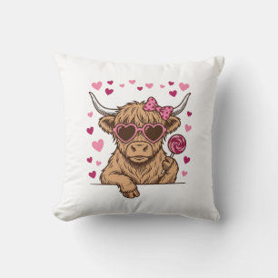 Cute Highland Cow Valentine Sunglasses Vector Desi Cushion