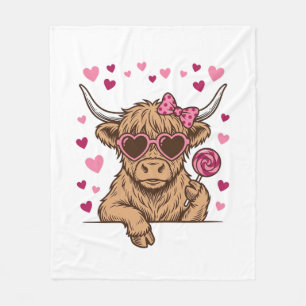 Cute Highland Cow Valentine Sunglasses Vector Desi Fleece Blanket