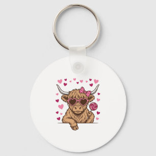 Cute Highland Cow Valentine Sunglasses Vector Desi Key Ring