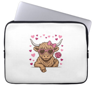 Cute Highland Cow Valentine Sunglasses Vector Desi Laptop Sleeve