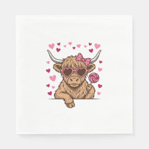 Cute Highland Cow Valentine Sunglasses Vector Desi Napkin
