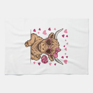 Cute Highland Cow Valentine Sunglasses Vector Desi Tea Towel