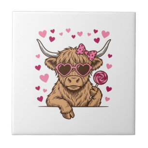 Cute Highland Cow Valentine Sunglasses Vector Desi Tile