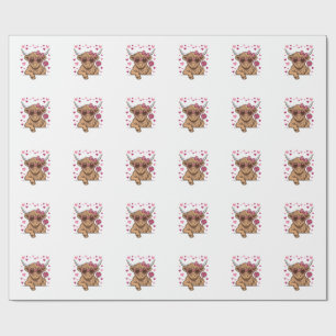 Cute Highland Cow Valentine Sunglasses Vector Desi Wrapping Paper