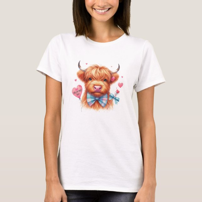 Cute Highland Cow Valentine T-shirt (Front)