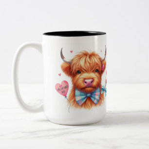 Cute Highland Cow Valentine  Two-Tone Coffee Mug