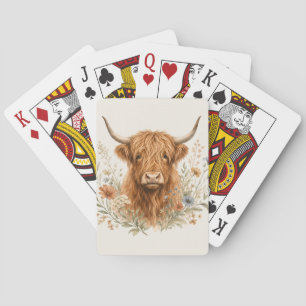 Cute Highland Cow Watercolor Playing Cards
