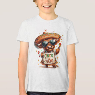 Cute Highland Cow Wearing Poncho Cinco De Mayo Par Tri-Blend Shirt