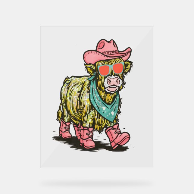 Cute Highland Cow , Western Acrylic Sign (Front)