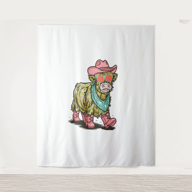 Cute Highland Cow , Western Tapestry (Front)