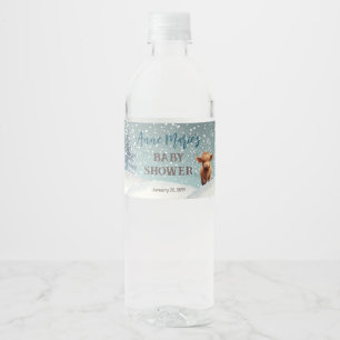 Cute Highland Cow Winter Baby Shower  Water Bottle Label