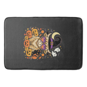 Cute Highland Cow Witch Halloween Pumpkin Party Bath Mat