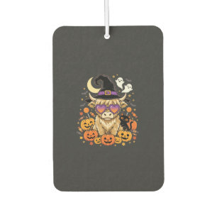 Cute Highland Cow Witch Halloween Pumpkin Party Car Air Freshener