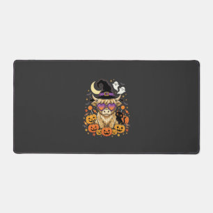 Cute Highland Cow Witch Halloween Pumpkin Party Desk Mat