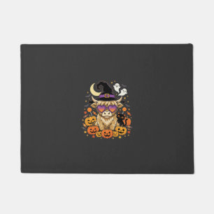 Cute Highland Cow Witch Halloween Pumpkin Party Doormat