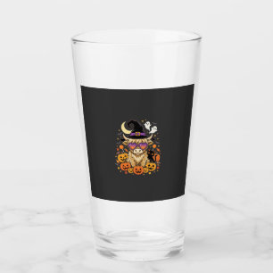 Cute Highland Cow Witch Halloween Pumpkin Party Glass
