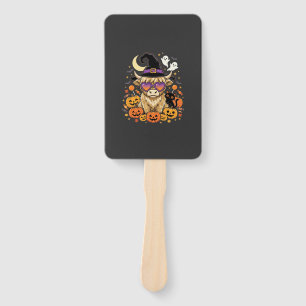 Cute Highland Cow Witch Halloween Pumpkin Party Hand Fan