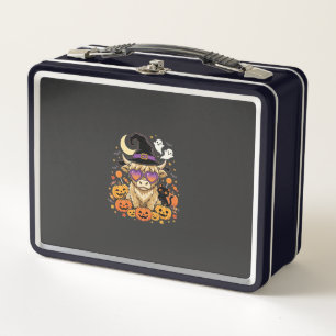 Cute Highland Cow Witch Halloween Pumpkin Party Metal Lunch Box