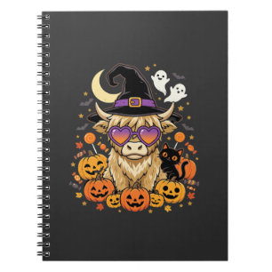 Cute Highland Cow Witch Halloween Pumpkin Party Notebook