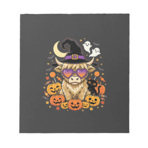 Cute Highland Cow Witch Halloween Pumpkin Party Notepad