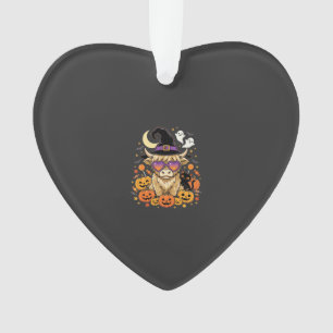 Cute Highland Cow Witch Halloween Pumpkin Party Ornament