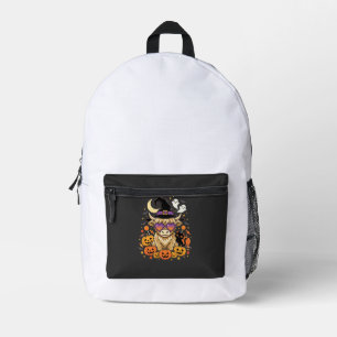 Cute Highland Cow Witch Halloween Pumpkin Party Printed Backpack
