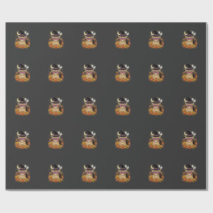 Cute Highland Cow Witch Halloween Pumpkin Party Wrapping Paper