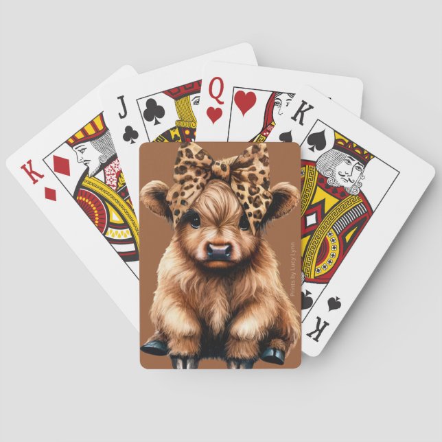 Cute Highland Cow with Bow Playing Cards Brown (Back)