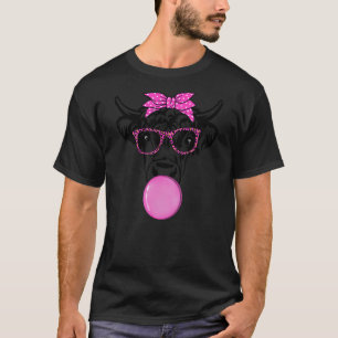 cute highland cow with bubble gum bandanna glasses T-Shirt