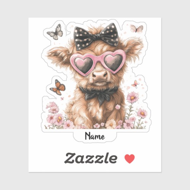 Cute Highland Cow with Butterflies and Sunglasses  (Sheet)