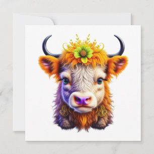 Cute Highland Cow with Flower in Hair