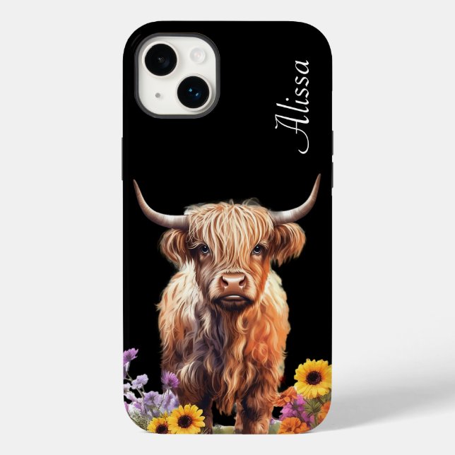 Cute Highland Cow with Name Case-Mate iPhone Case (Back)