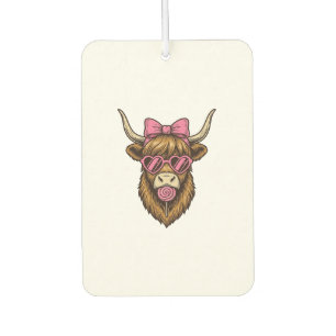 Cute Highland Cow with Pink Heart Glasses Vector_1 Car Air Freshener