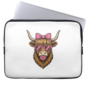 Cute Highland Cow with Pink Heart Glasses Vector_1 Laptop Sleeve