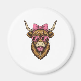 Cute Highland Cow with Pink Heart Glasses Vector_1 Magnet