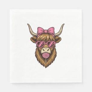 Cute Highland Cow with Pink Heart Glasses Vector_1 Napkin