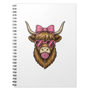 Cute Highland Cow with Pink Heart Glasses Vector_1 Notebook