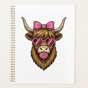 Cute Highland Cow with Pink Heart Glasses Vector_1 Planner