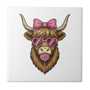 Cute Highland Cow with Pink Heart Glasses Vector_1 Tile