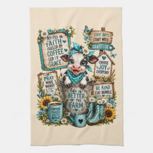 Cute Highland Cow With Sayings/Christian Tea Towel