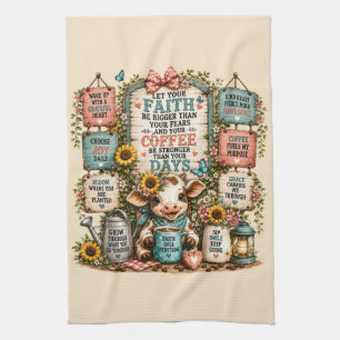 Cute Highland Cow With Sayings/Christian Tea Towel