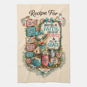Cute Highland Cow With Sayings/Christian Tea Towel