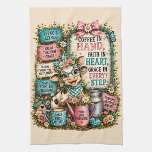 Cute Highland Cow With Sayings/Christian Tea Towel