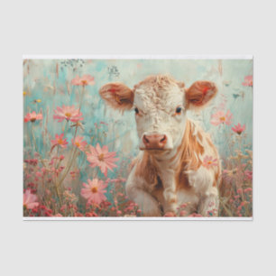 Cute Highland Cow with Wildflowers for Decoupage Tissue Paper