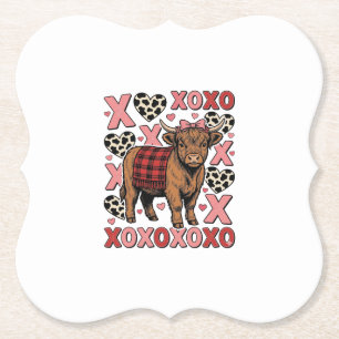Cute Highland Cow XOXO Valentine Vintage Shirt Des Paper Coaster