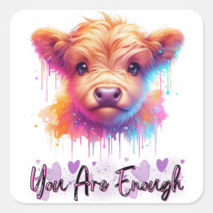 Cute Highland Cow - You Are Enough Square Sticker